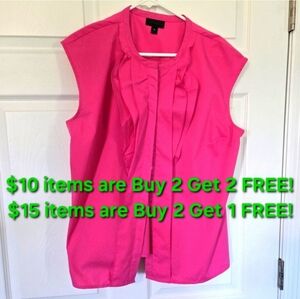 WORTHINGTON SLEEVELESS RUFFLE BUTTON-UP IN HOT PINK